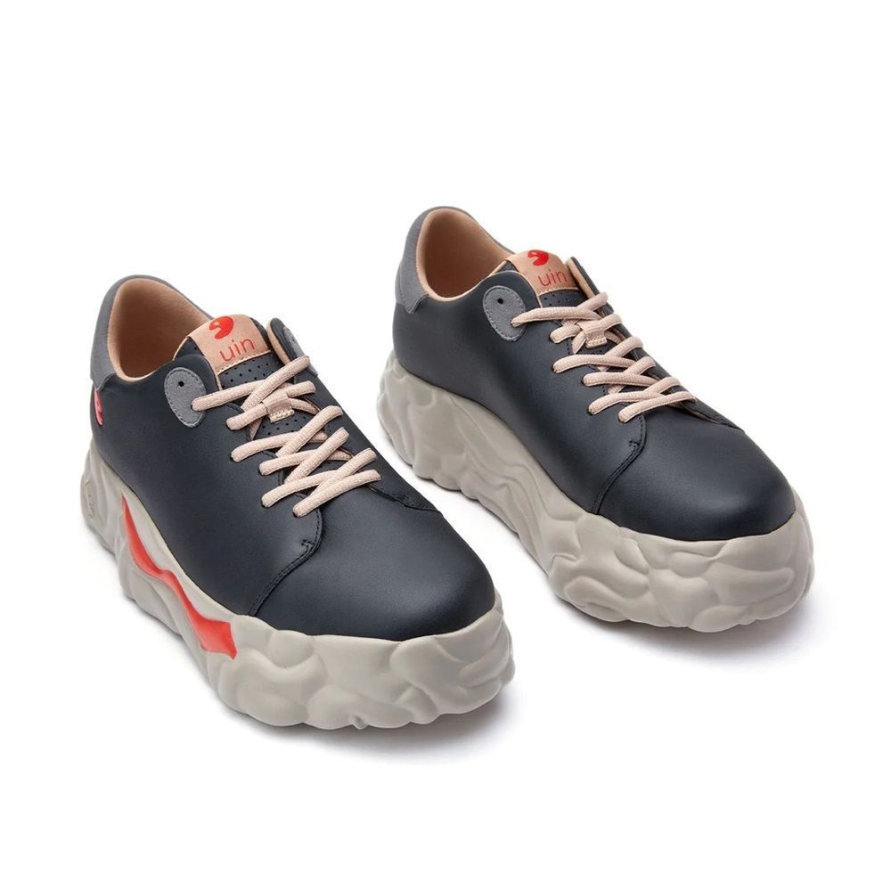 UIN Women's Low-Top Sneakers in Black, Cream & Coral